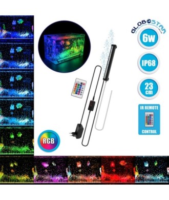 GloboStar® 79674 Φωτιστικό Ενυδρείου & Οξυγονωτής - Μηχανισμός Φυσαλίδων 23cm LED 6W 180° AC 230V Αδιάβροχο IP68 με Ασύρματο Χειριστήριο IR Πολύχρωμο RGB Dimmable